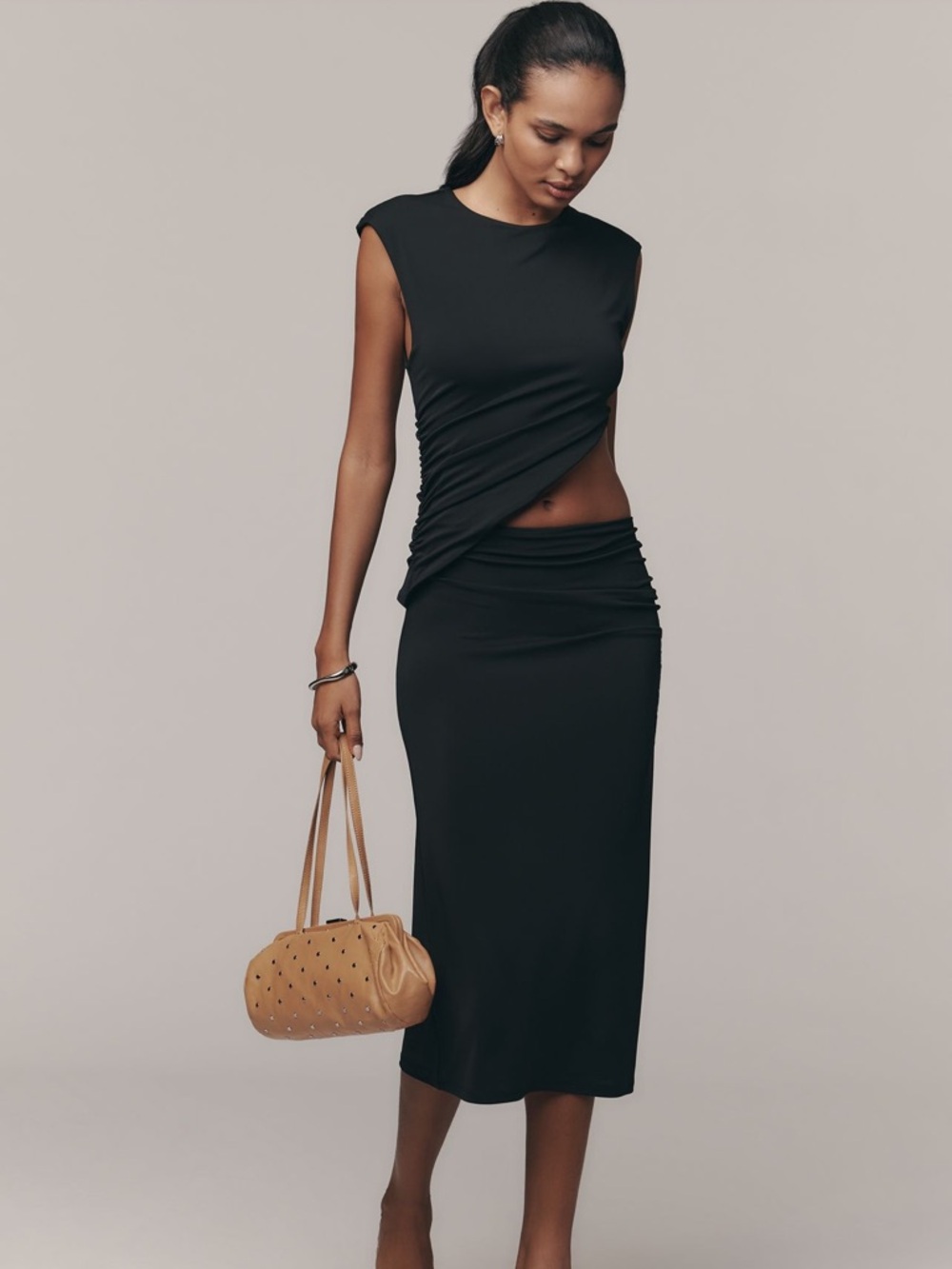 Anthropologie Black Asymmetrical Draped Cutout Maxi Dress